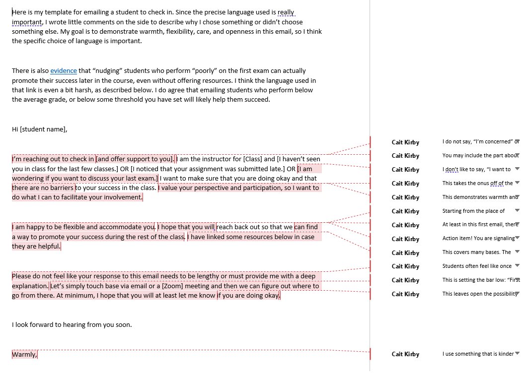 Email template for faculty regarding students who are underperforming.